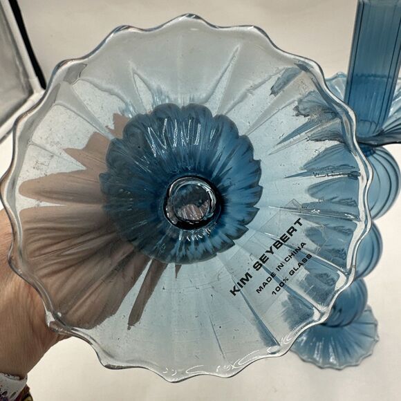 KIM SEYBERT IRIS CANDLESTICKS -  CADET  - set of 2 Blue 11.25” Tall - Picture 5 of 7